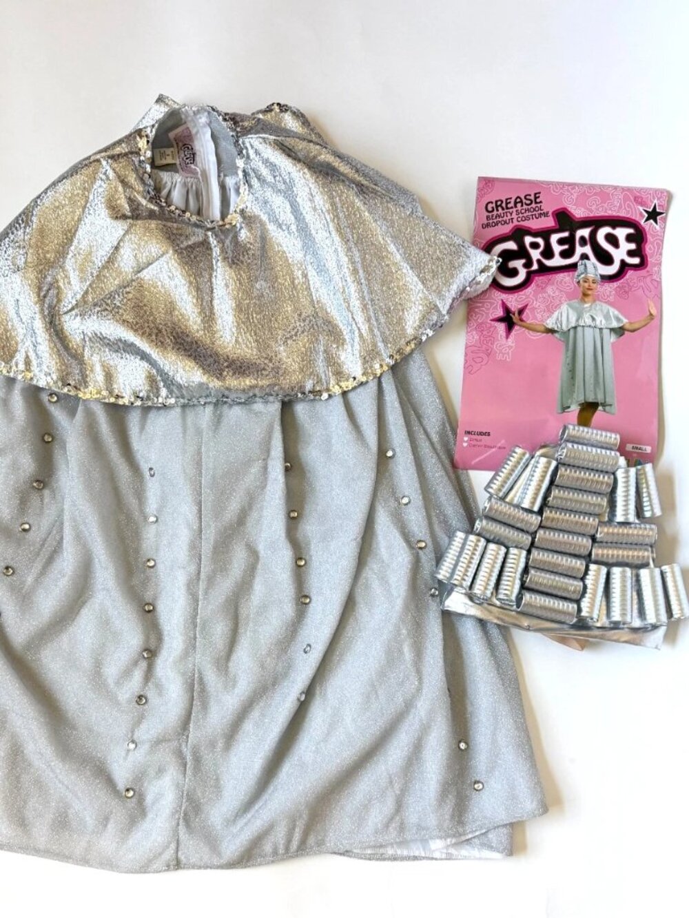Grease Women Adult S Beauty School Dropout Costume Silver Dress Curler Headpiece